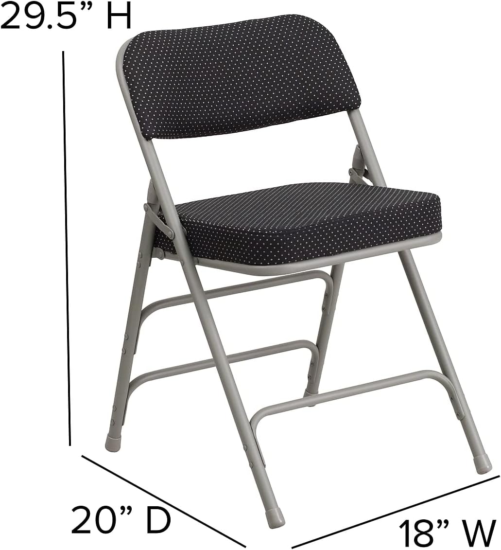 Flash Furniture (Pack of 4) HERCULES Series Premium Curved Triple Braced & Double Hinged Black Pin-Dot Fabric Metal Folding Chair