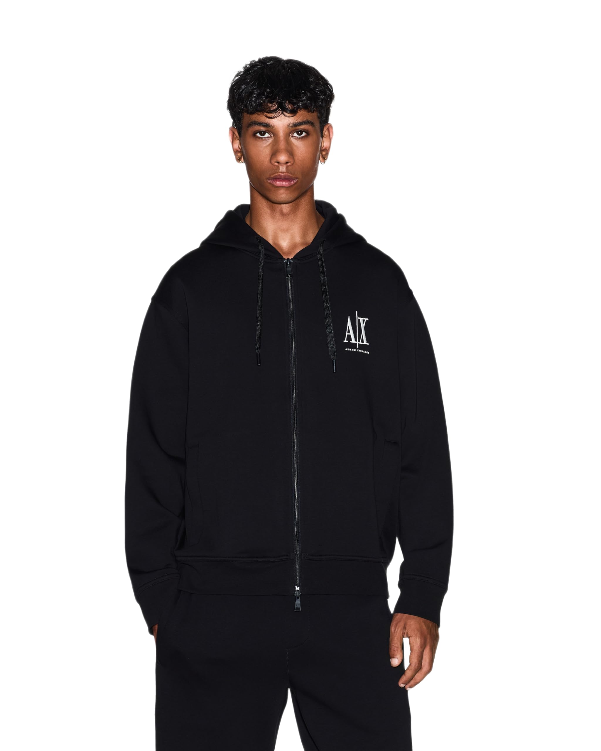 Armani Exchange Herren Schwarz Jersey Kapuzen-Sweatshirt Mit Reißverschluss 2XL