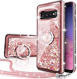 Miss Arts Galaxy S10 Plus Case, [Silverback] Moving Liquid Holographic Sparkle Glitter Case With Kickstand, Bling Diamond Rhinestone Bumper Stand Case for Girls Women for Samsung Galaxy S10 Plus -RD