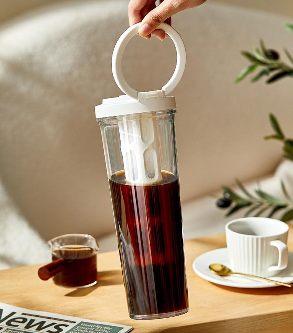 CENXI Cold Brew Coffee Maker, Convenient and Portable, Iced Coffee Maker, Strong Seal, 350-Mesh Filter, Summer Cold Extraction Filter Pot Perfect for Outdoors and Gatherings (white)