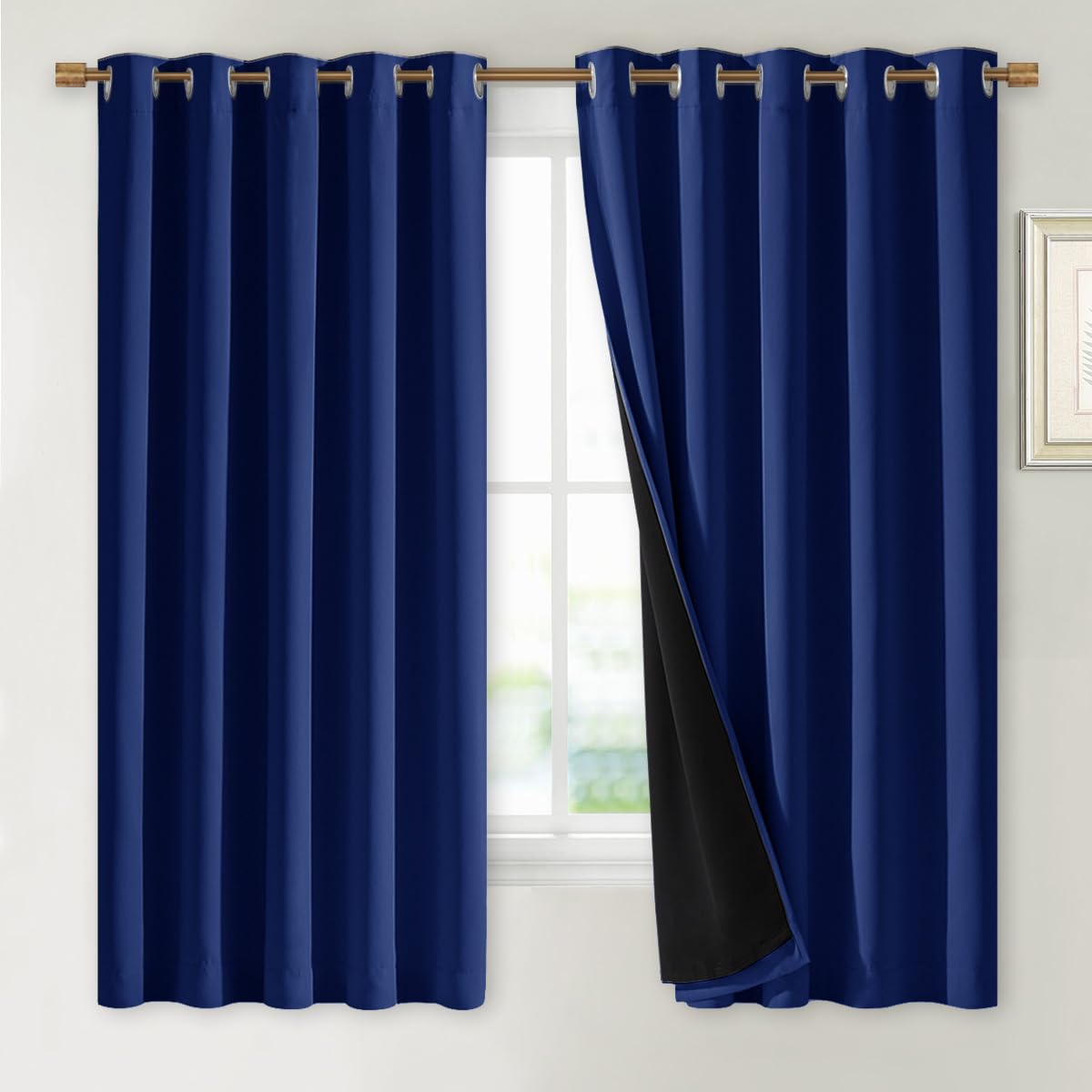 NICETOWN 100% Blackout Lined Curtains, Royal Blue, 1 Pair, 70" Width x 63" Length Each Panel, 2 Thick Layers Completely Blackout Window Treatment Thermal Insulated Drapes for Kitchen/Bedroom