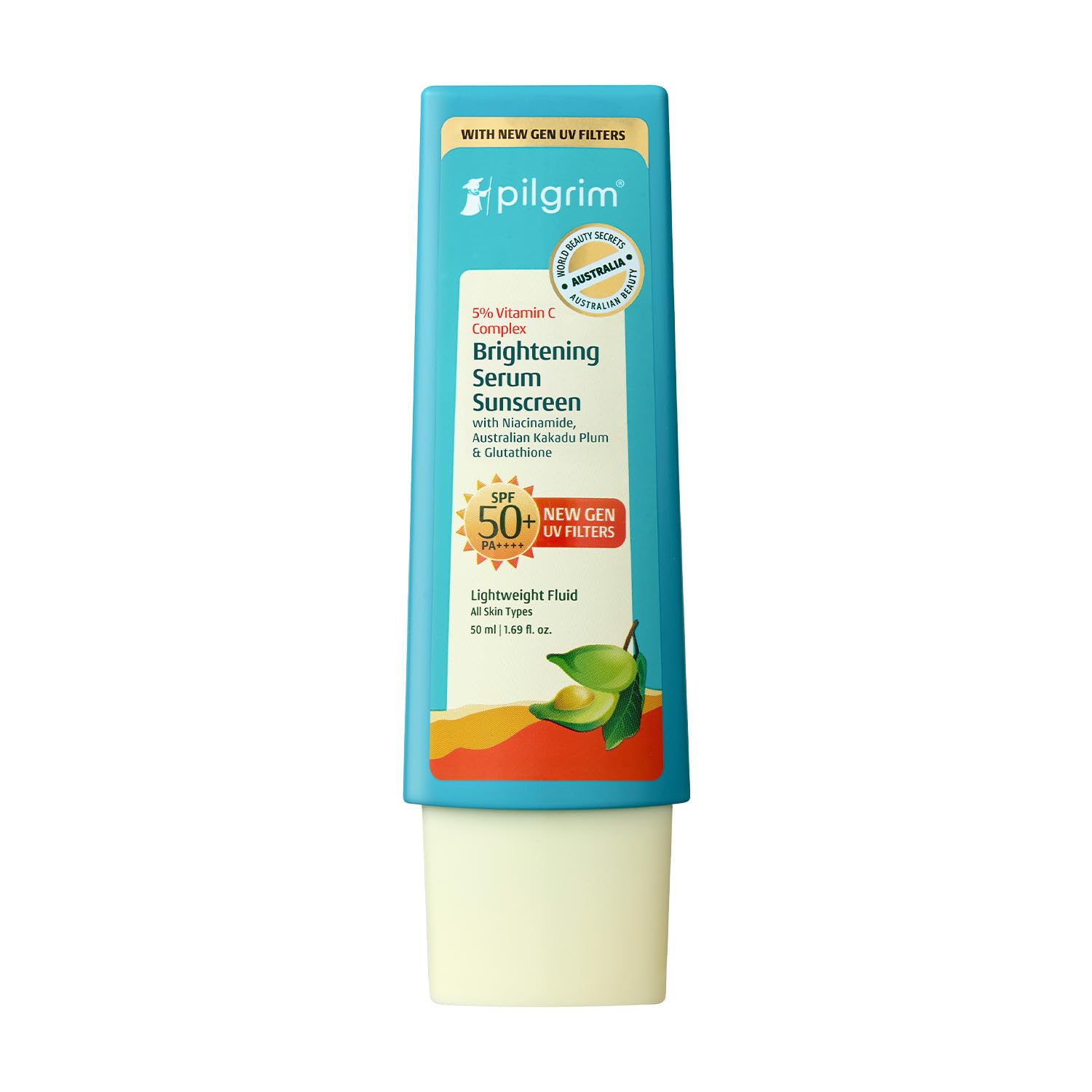 Pilgrim 5% Vitamin C Brightening Ultra Light Gel Sunscreen SPF 60 PA++++ 45ml | UVA/UVB Protection | No White Cast | Fights Tanning, Brightens Skin | Lightweight & Non-Greasy | For All Skin Type