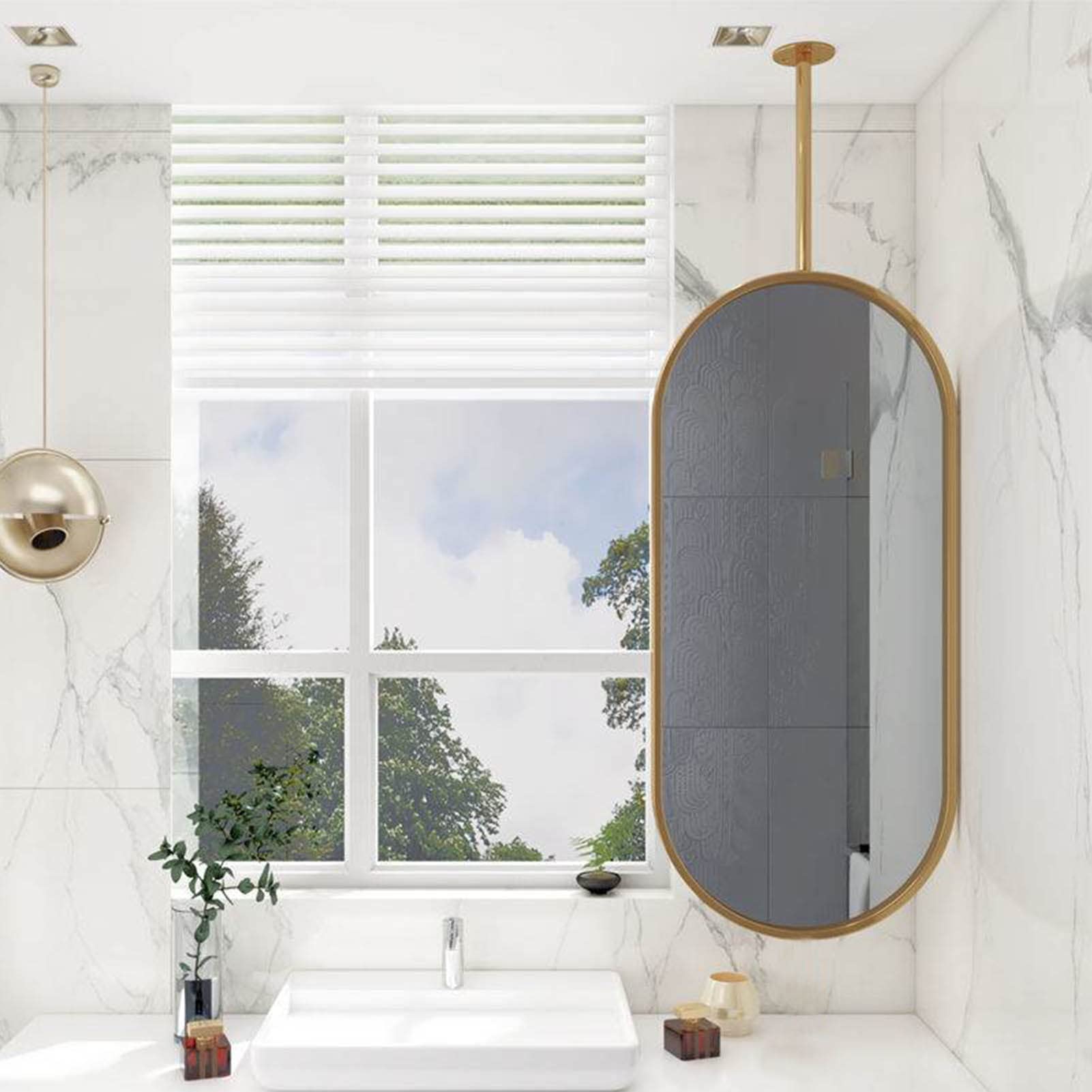 DXZ-Design Ceiling Mounted Hanging Mirror with Black Metal Frame and Boom, Decorative Simple Mirror for Home or Hotel, Floating Bathroom Vanity Makeup Mirror (Size : 40cmx70cm)