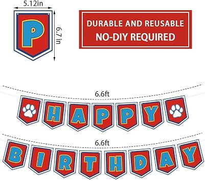 Cartoon Dog Paw Happy Birthday Banner- Cute Birthday Decorations for Boys, Cartoon Themed Happy Birthday Sign for Boys 1st 2nd 3rd Party Baby Shower