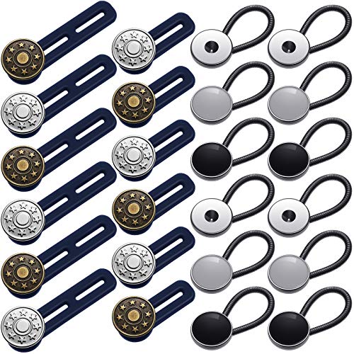 24 Pieces Expander Button Set, Include 12 Pieces Pants Waist Silicone Extender Button 12 Pieces Metal Collar Extenders Neck Extender Button for Women Men Jeans Skirts Trousers Collars Supplies