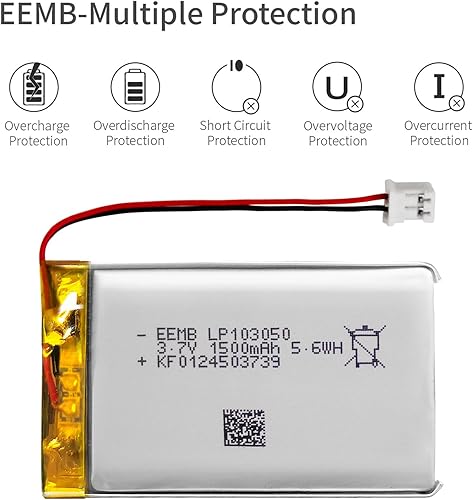Miniatura 5 de EEMB Batería de polímero de litio 3.7V 1500mAh 103050 Lipo Batería recargable con conector JST de cable para altavoz y dispositivo inalámbrico