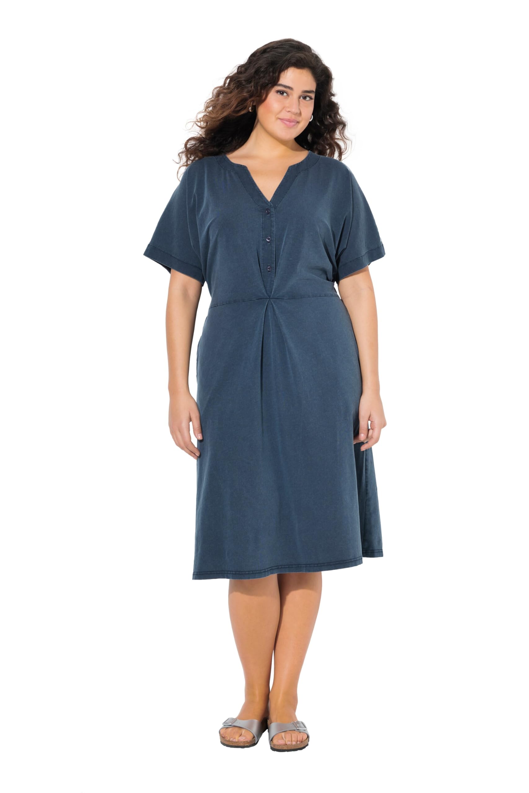 Ulla Popken Damen große Größen Übergrößen Plus Size Jerseykleid, A-Linie, Tunika-Ausschnitt, Halbarm 837403