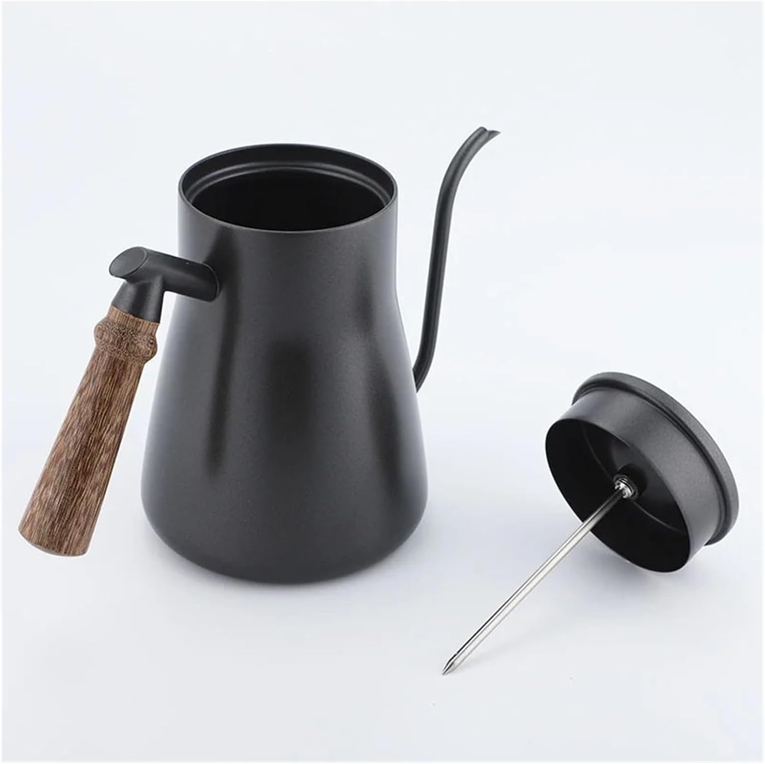 650ml/850ml Pour Over Kettle Thermometer Long Narrow Gooseneck Kettle Wood Handle Coffee kettle Pot for Drip Coffee Tea(Green 650ml)