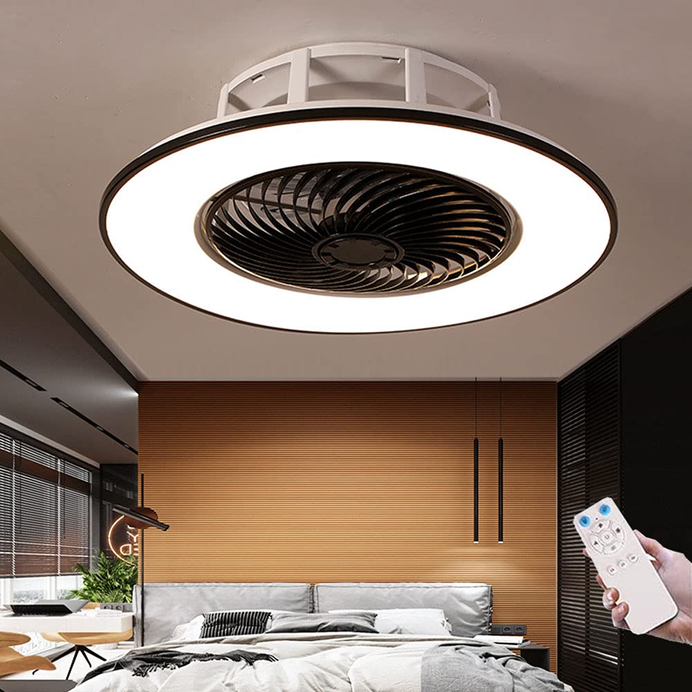 RRBEST Quiet Ceiling Fan Light Dimmable with Remote Control Modern LED Fan Ceiling Light Bedroom Kids Room Dining Room Fan Lamp Fan Ceiling Lamp Timing Fan Chandelier (Black)