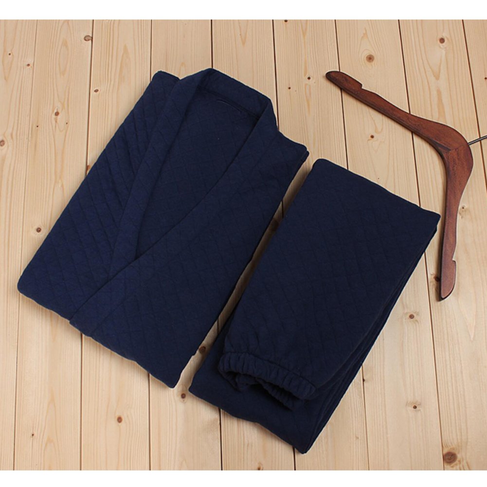 Fancy Pumpkin Plus épais Chaud Hiver Pyjama Kimono Costume vêtements lâches de Style Japonais Hommes [Taille L Navy]