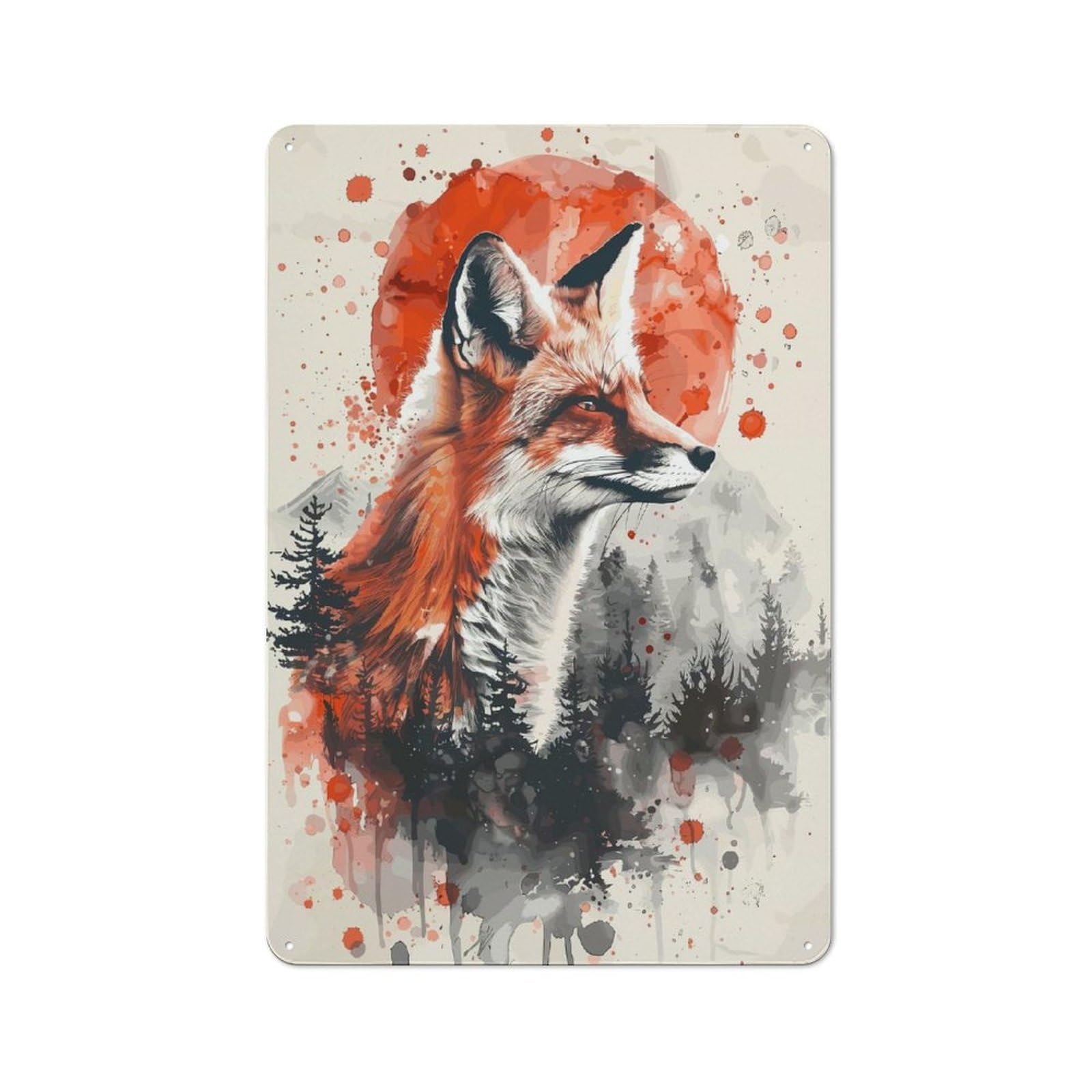Junmoney Style-4 Fox Forest Watercolor Retro-Style Tin Wall Plaque 30X20cm For Café Or Home Bar, For Themed Interiors In Cafés And Home Bars