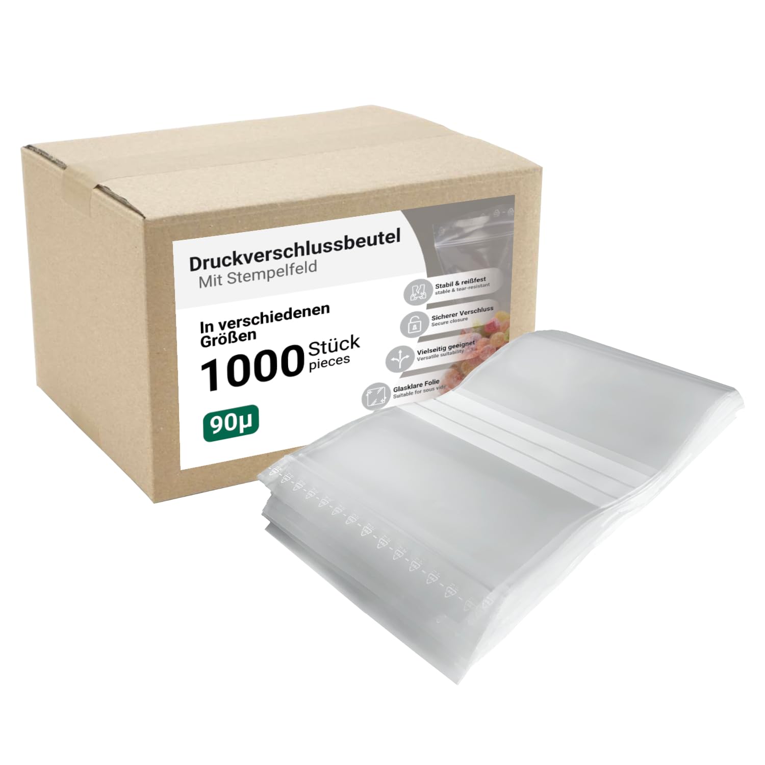 dm-folien Druckverschlussbeutel 1000 Stück I viele Größen I 200 x 300 mm I Wiederverschließbarer Zip Beutel 90 µ I Transparente Verpackungsbeutel mit Stempelfeld I extra stark, reißfest & dicht