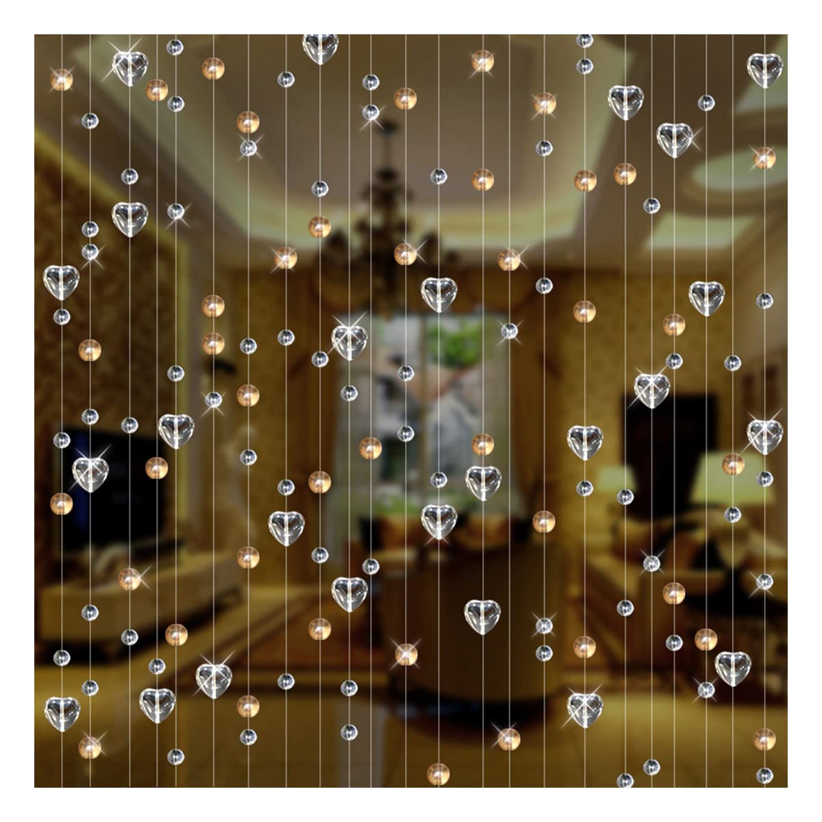 ECYC Ltd 5 Strings 78" Crystal String Beaded Curtain Heart Shaped Beaded Door Curtains, Crystal Glass Beads Curtain Doorway Beaded Curtain Divider