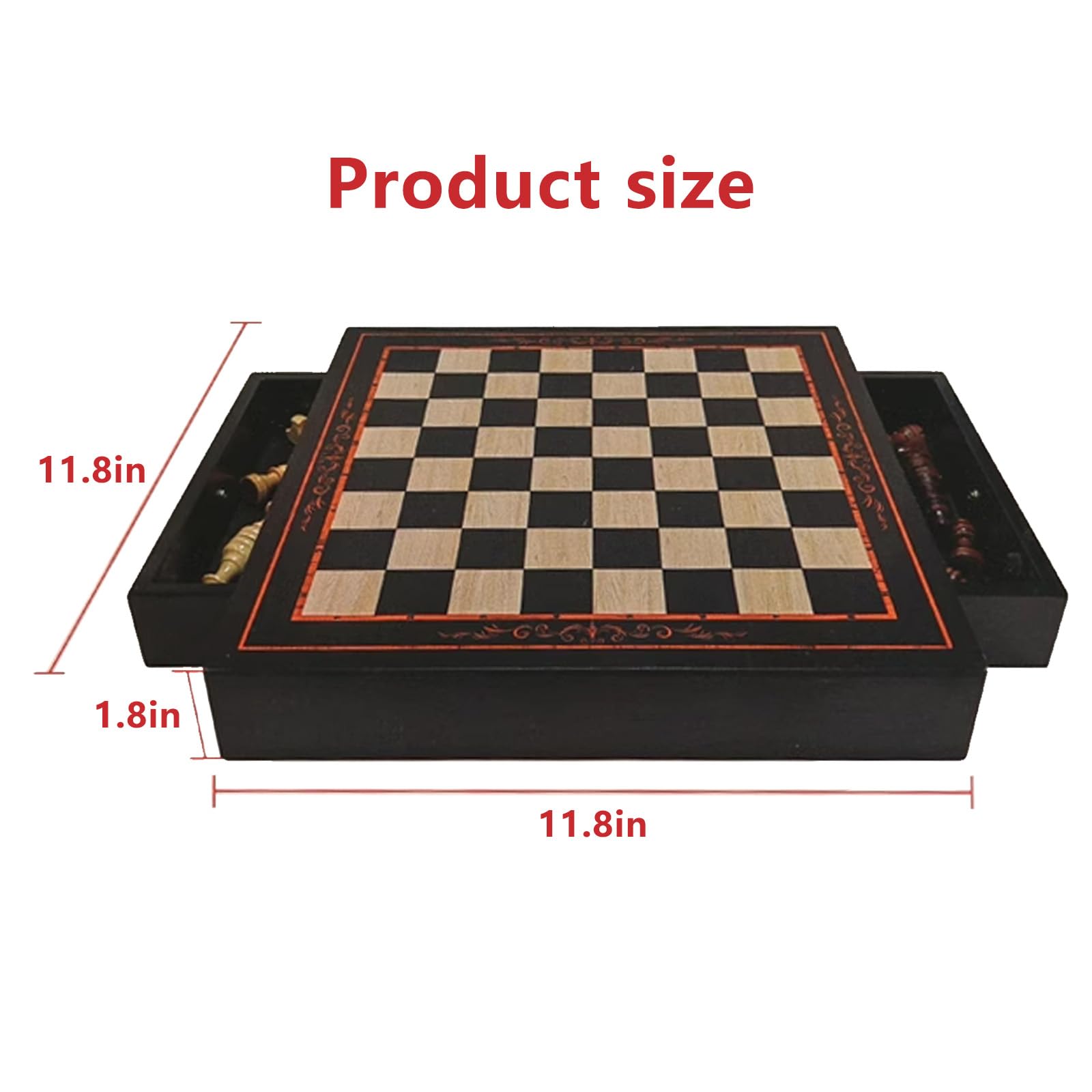 Scacchiera in Legno,9.4" Scacchiera Portatile Con pezzi di scacchi e cassetti di stoccaggio incorporati, Facile da trasportare,Scacchiera Magnetica in Legno per Scacchi Per I Pr(Size:11.8*11.8*1.8in)
