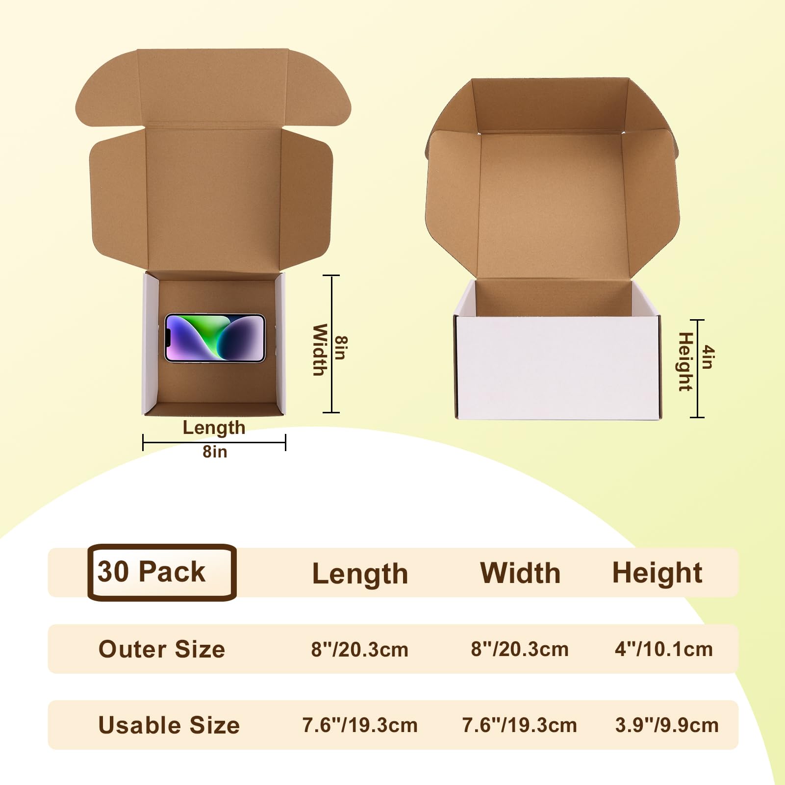 WIFTREY Cajas de envío de 8 x 8 x 4, paquete de 30 cajas de embalaje blancas para pequeñas empresas, cajas de cartón corrugado de 8 x 8 x 4 para correo, correo, envío