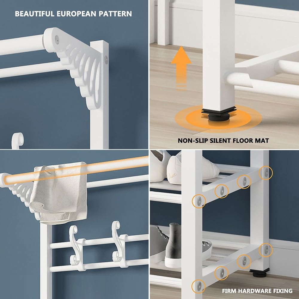 Robusto appendiabiti in metallo con ganci e scarpiera, design autoportante, carico massimo 100 kg, ideale per soggiorno, corridoio, ufficio, dimensioni 60 cm/80 cm/100 cm