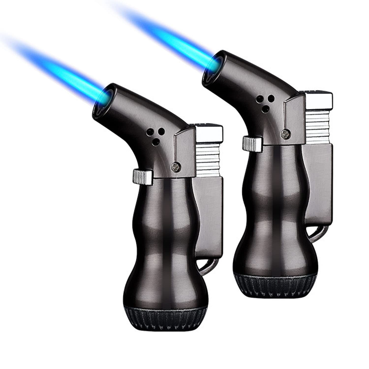 2 PCS Coupe-Vent Briquet Torche Réglable Jet Flamme Rechargeable Butane Mini Gourde Cigarette Outil pour Souder Cuisine BBQ Bougies Camping Cheminée (Noir)