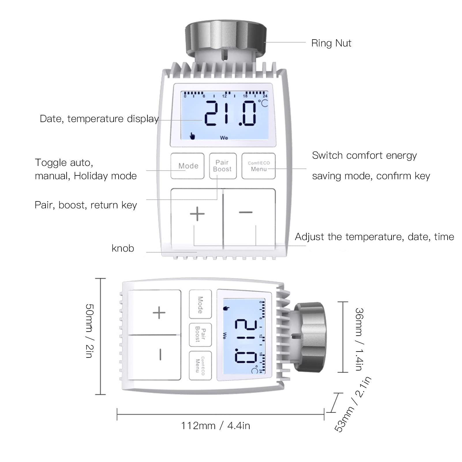 Termostato Radiador, Termostato WiFi, Cabezal Termostatico, Ahorra un 30% Gastos de Calefacción, Control App, Control Voz, 5 Modos Opcionales, Compatible con Home