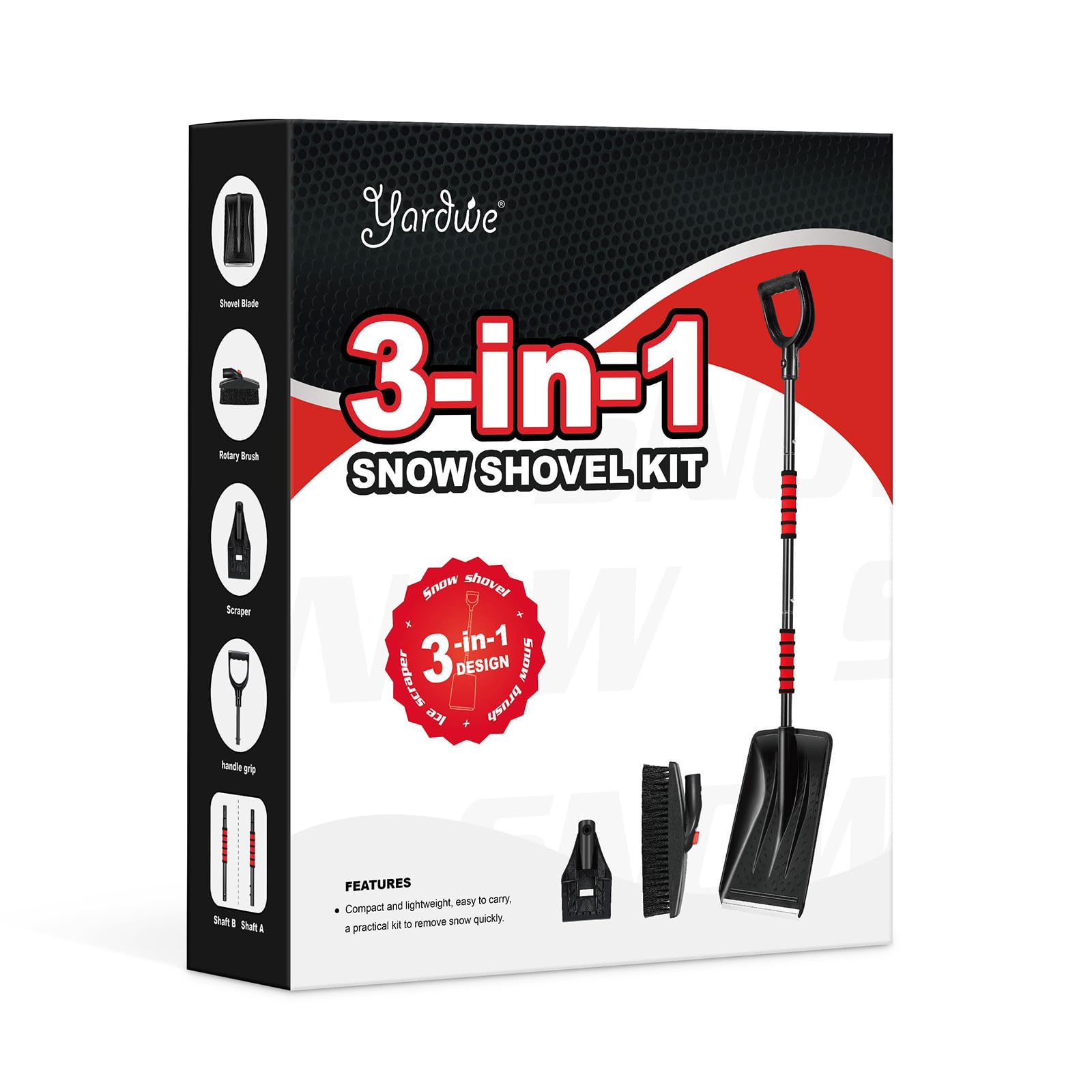 YARNOW Set di pala da neve 3 in 1 – Pala e spazzola rotante e raschietto, pala da neve regolabile rimovibile – Set per camion, auto, campeggio e altre attività all'aria aperta