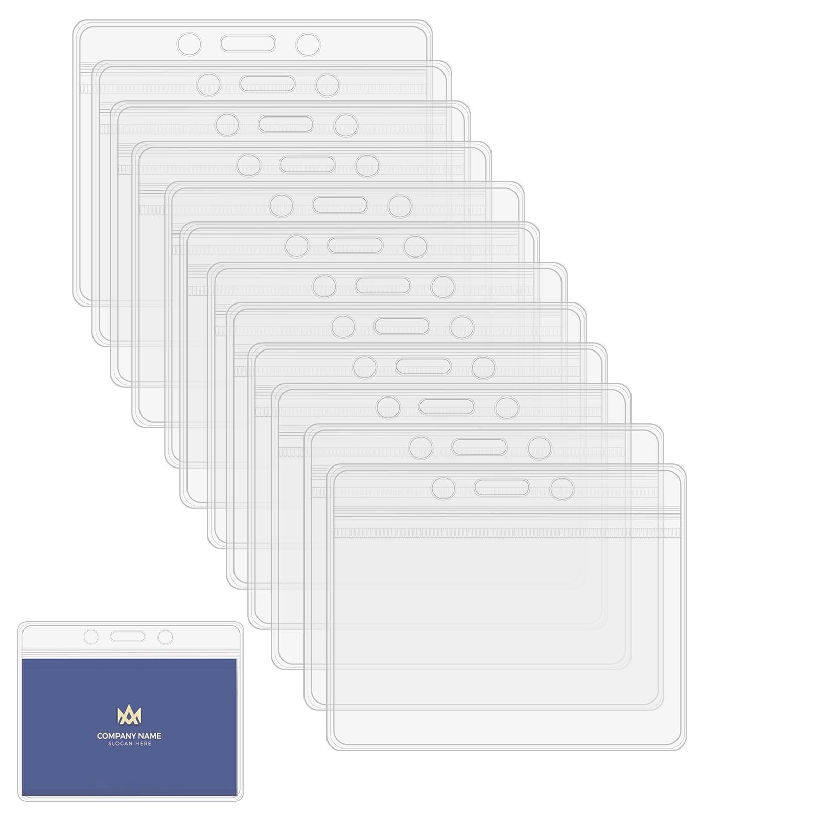 80PCS Plastic Card Holder, Clear Horizontal Name Tag Badge ID Card Holders Waterproof Transparent Pocket Holder Double Sided Badge Holders for Office School