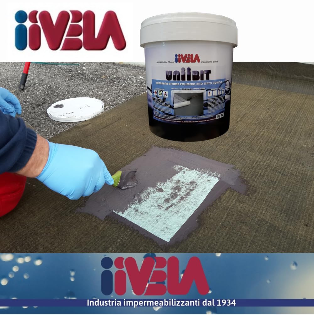iiVELA UNIIBIT Guaina Liquida Bituminosa Impermeabilizzante, Membrana Liquida a Base di Bitume con Polimeri, Resistente a Raggi UV e Ristagni d’Acqua, Pedonabile per Tetti e Coperture (1 Kg) - 3