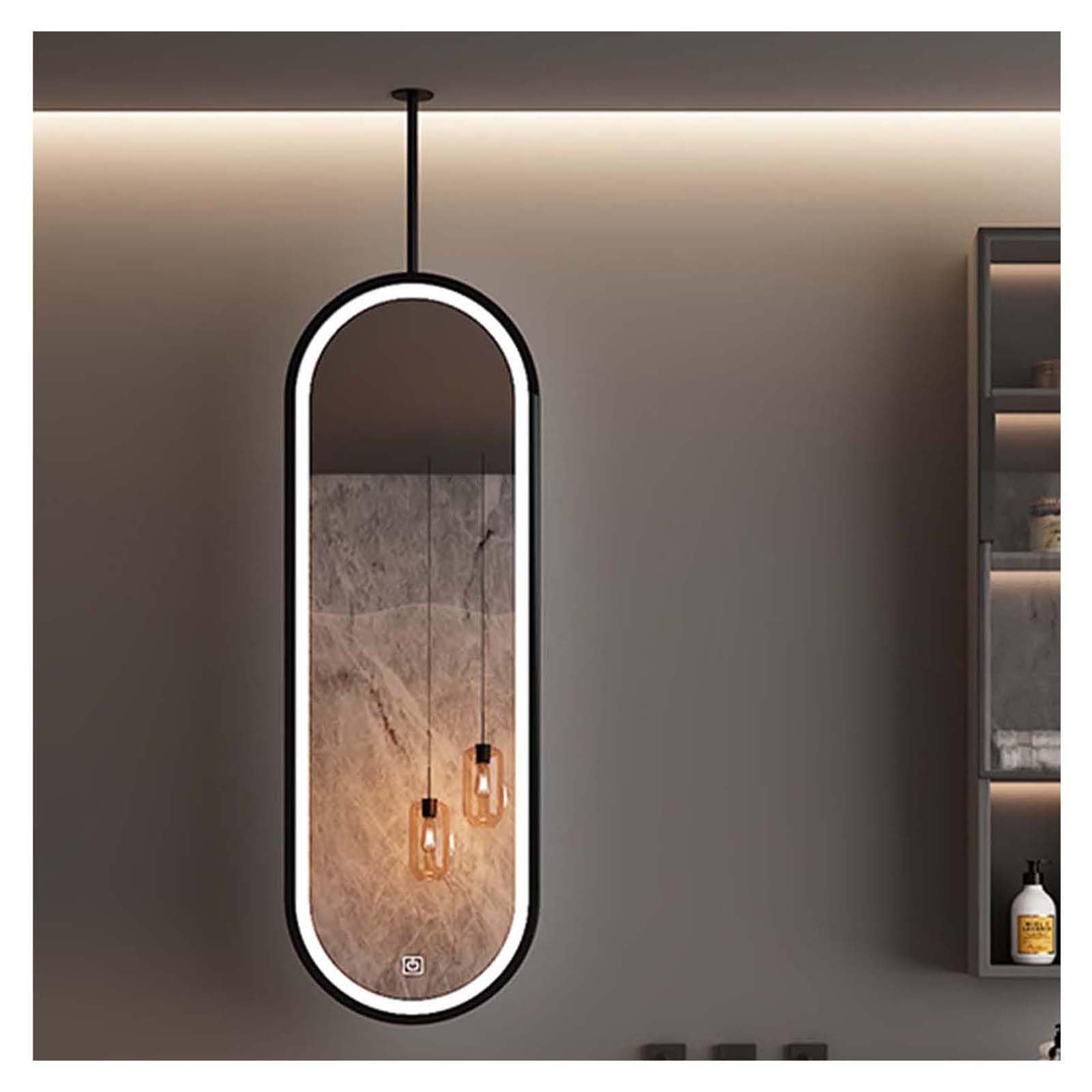 Miroir de plafond lumineux d'exception en noir mat avec structure sur mesure