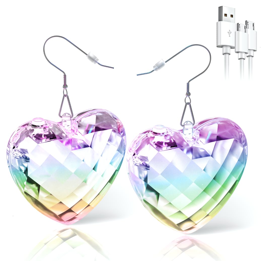 LED Ohrringe Rhombic discokugel Earrings 16 Lichtmodi Wiederaufladbar 70er 80er 90er jahre outfit damen für Frauen Konzert, Disco Party, Rave party gadgets