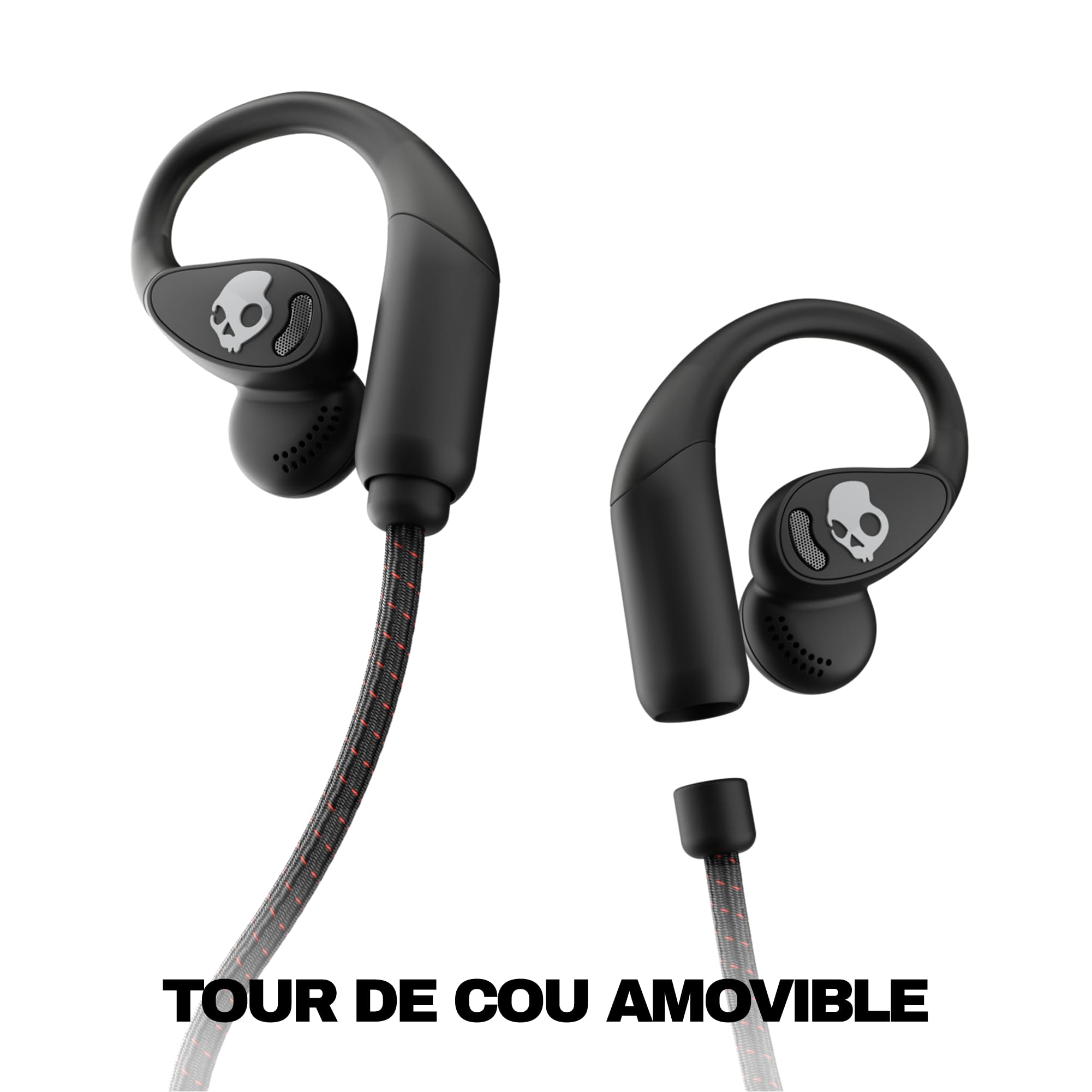 Skullcandy Push 540 Open Écouteurs Bluetooth Ouverts sans Fil, Casques, Résistants à la Sueur et l’Eau, 42 Heures d’Autonomie, Tour de Cou Amovible, Sécurisés - Noir