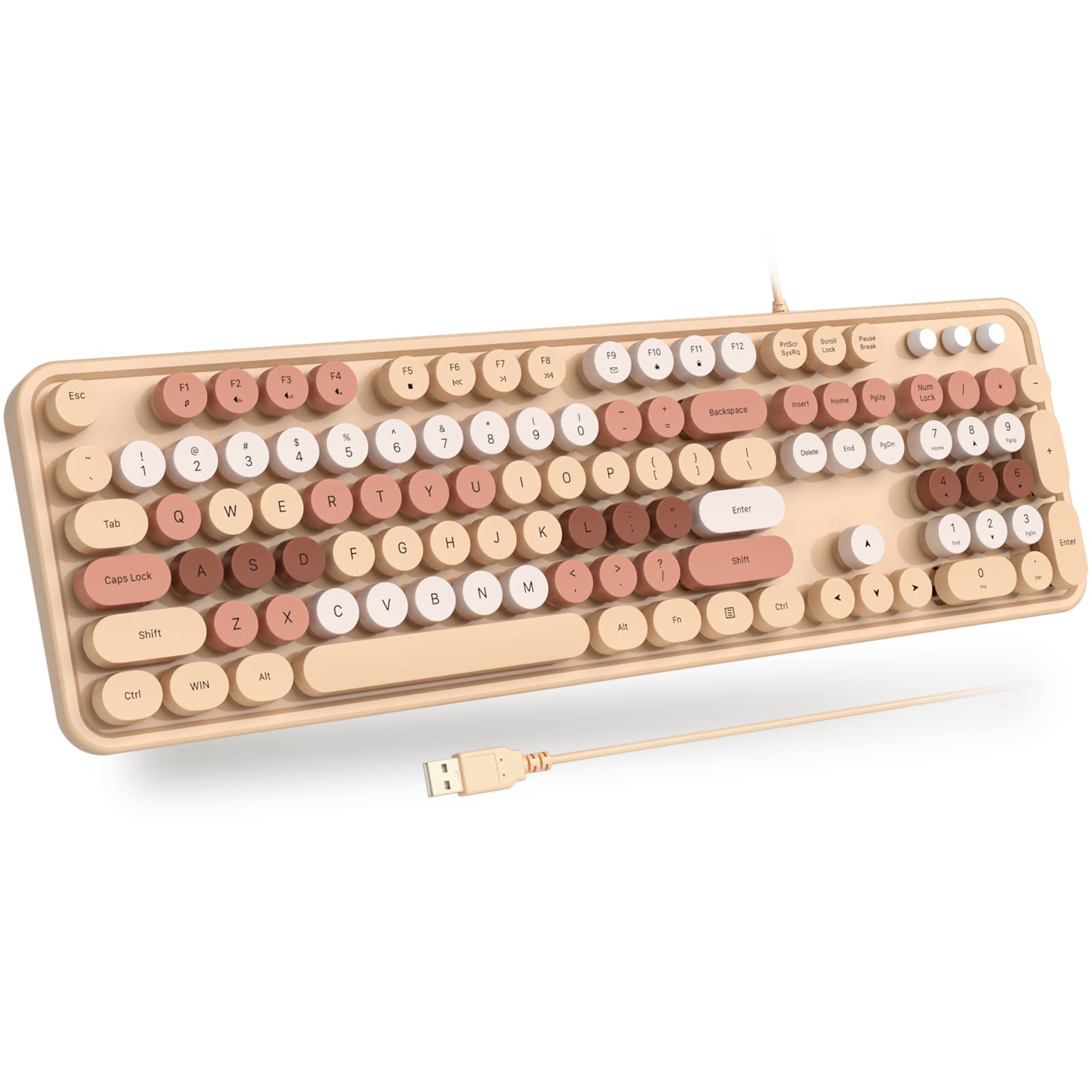 Atelus Computer Wired Keyboard, Plug Play USB Full-Size Keyboard with Large Number Pad, Caps Indicators, Foldable Stands, for Windows 7/8/10 PC Laptop (Milk Tea Colorful)
