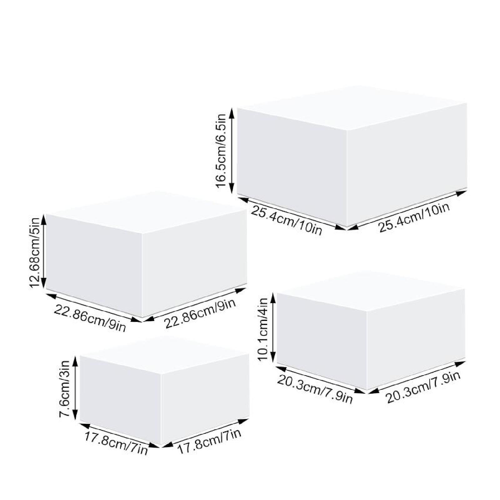 Lot de 4 présentoirs cubiques en acrylique pour nourriture, dessert, buffet 5 côtés, blanc