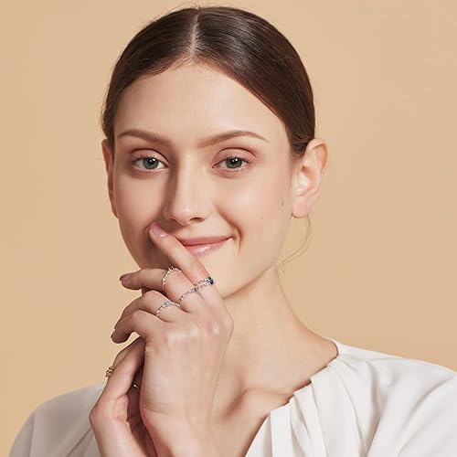 Miniatura 23 de Meissa Tiny Heart Ring Stacking Dainty Cute Ring Sterling Silver Minimalist Ring Friendship Matching Stackable Diamond Gold Ring (Gold (Red Stone)