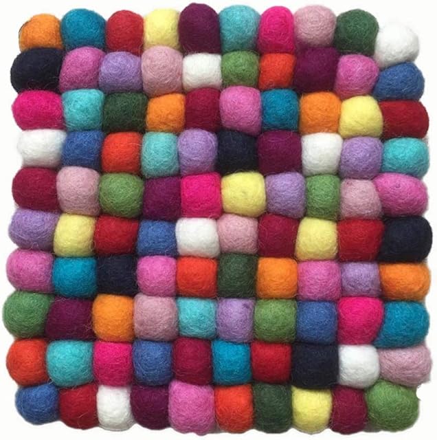 maylow Yoga mit Herz Felticrafts Felt Pot Coaster Handmade Colourful Felt Balls 16.5 x 16.5 cm (Multi-Coloured, Square, 16.5 x 16.5 cm)