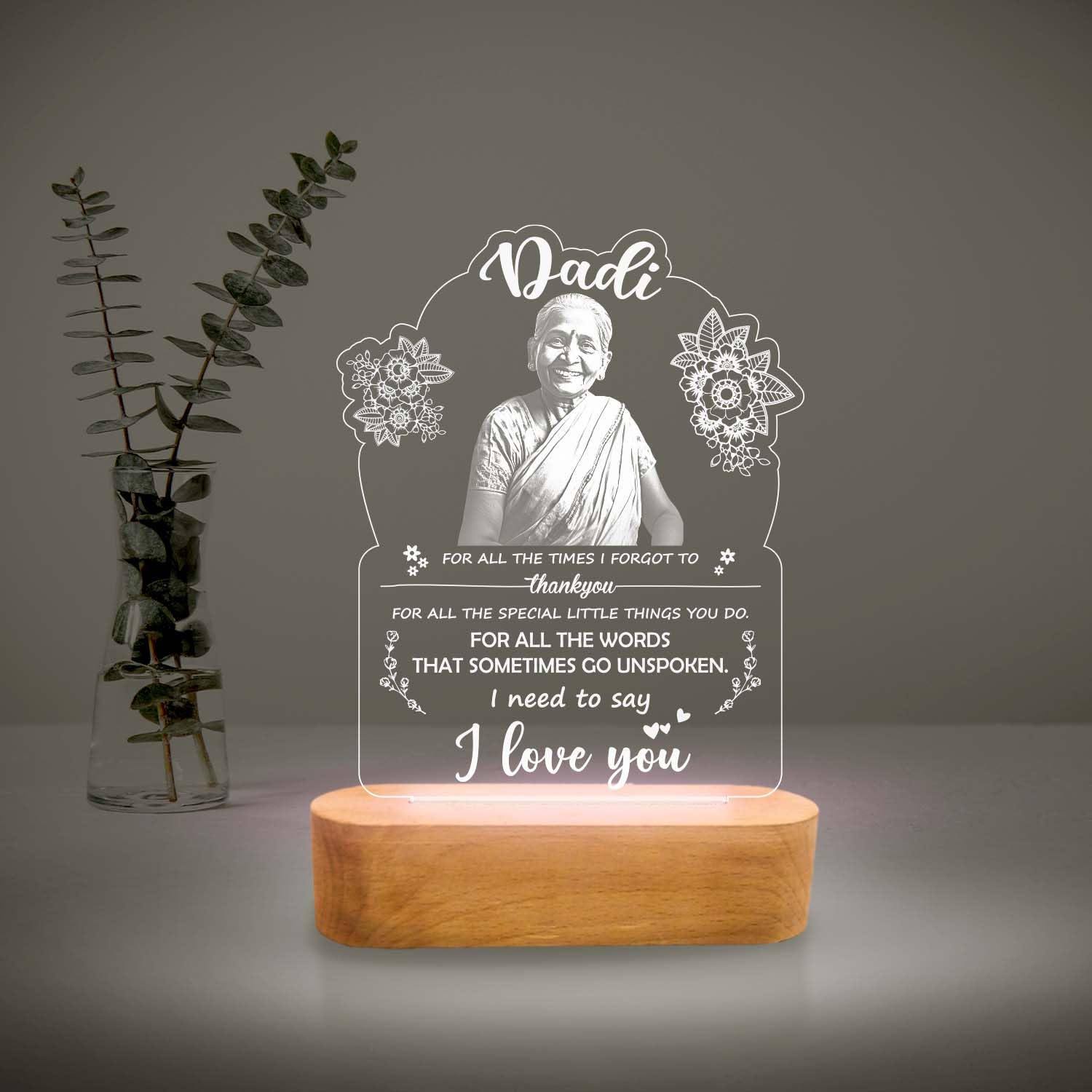 Gift Me Bazar Customized Acrylic Night Lamp Personalized with Photo & Quote Gift for Dadi Maa | Memorable Gift | Mothers Day Gift for Grandmother | Birthday Gift for Dadi (Cool White)-image-23