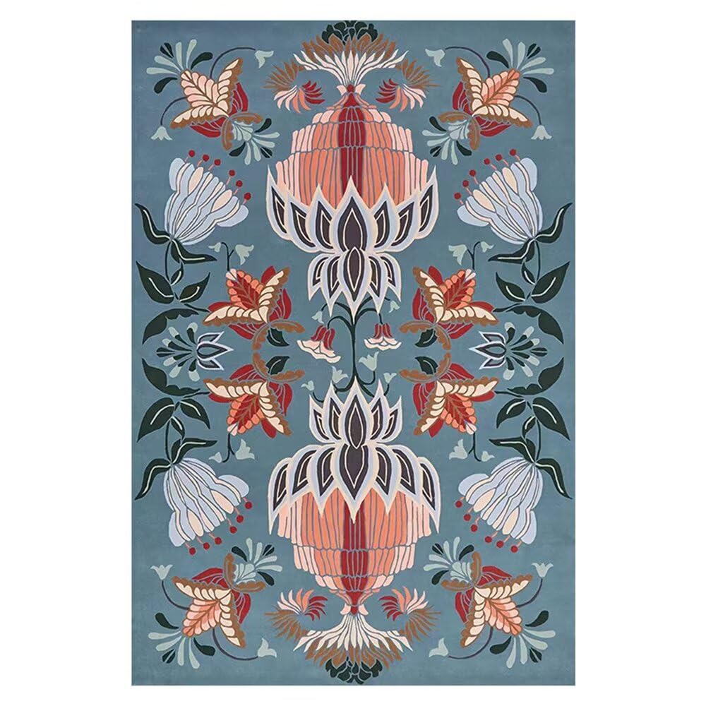Tapis de couloir 90x160cm imprimé végétal lavable beau et confortable bleu