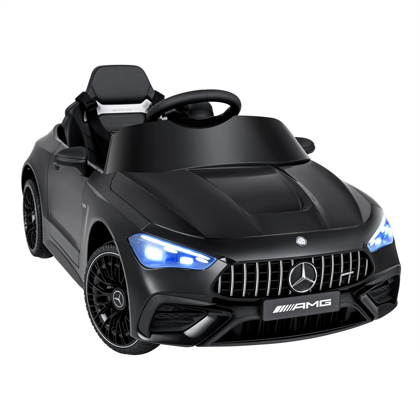 COSTWAY 12V Kinder Elektroauto, Mercedes-AMG Kinderauto mit LED (Schwarz) | Elektroauto für Kinder mit 2,4G-Fernbedienung, Musik & Hupe, bis zu 25kg belastbar, Kinderfahrzeug für Kinder ab 3 Jahren