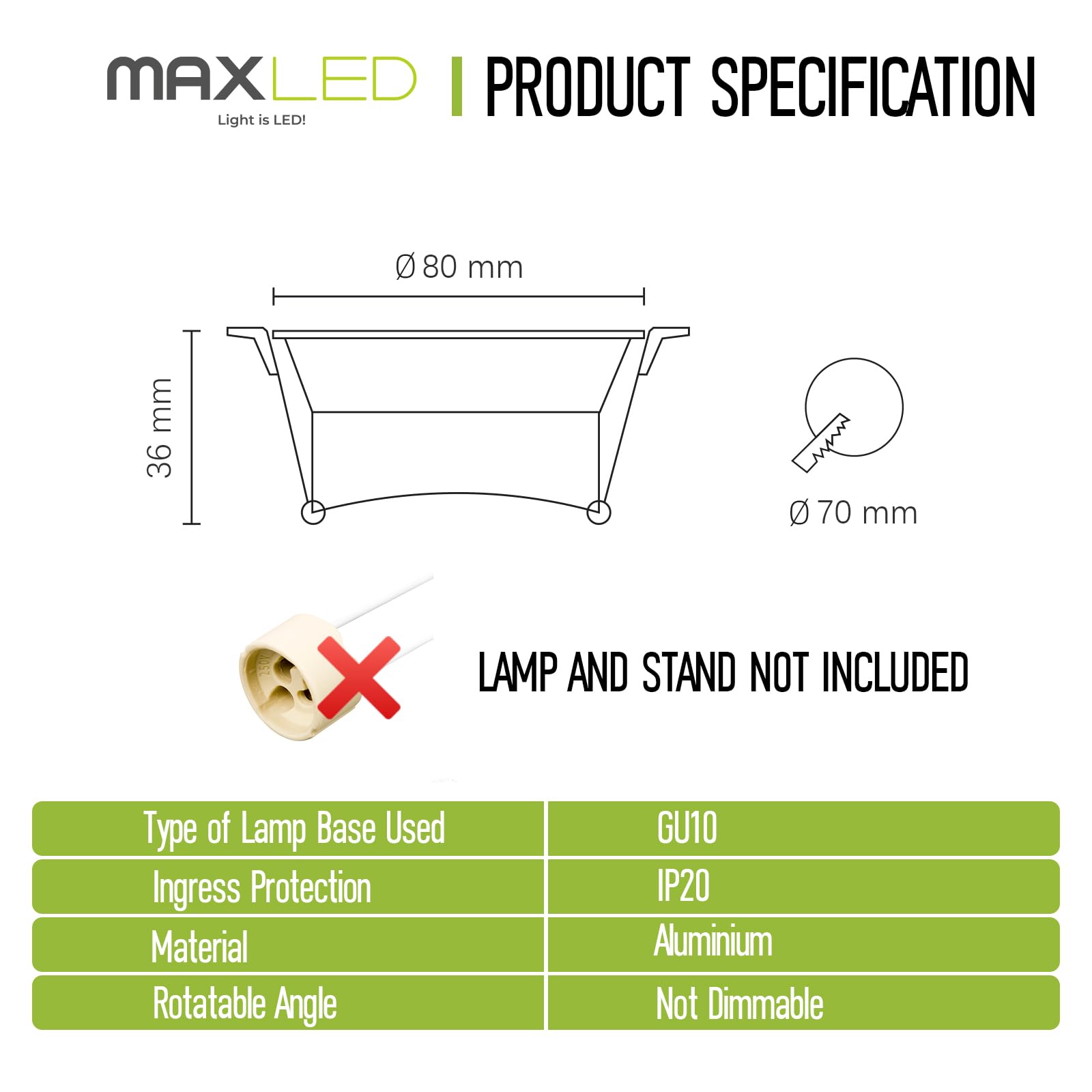 Maxled Light is Led! 10 Szt Oprawka Wpuszczana LED GU10 Ø72mm Aluminiowa Do Żarówek LED/Halogen Sufitowa Ramka do Zabudowy Montażowa GU10 Ram do Montażu Reflektorów Punktowych (Okrągły/Biały)