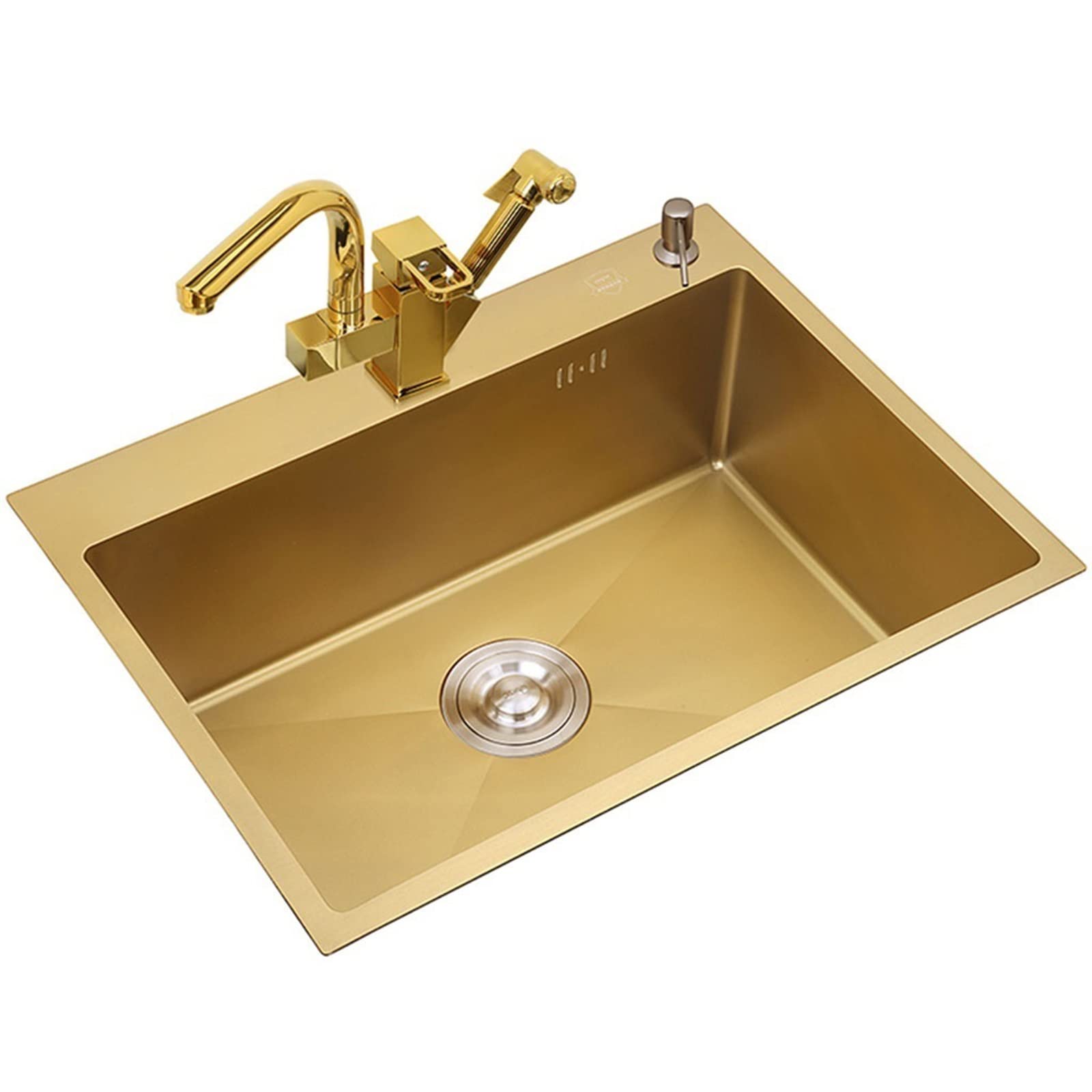 SDdPulse Gold Sink 304 Stainless Steel Handmade Kitchen Sink Kitchen Sink Hot and Cold Faucet Multiple Installation Methods Gold 68 x 45 cm