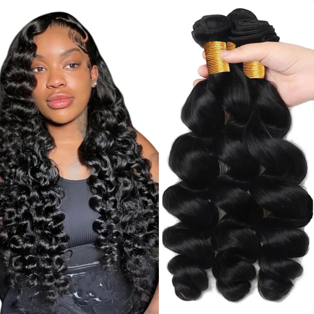 30 32 34 Inch Loose Wave #1B Natural Black Prolungamento Capelli Umani Human Hair Bundles Weave Extensions Double Weave 3 Bundles Totaling 300 Grams