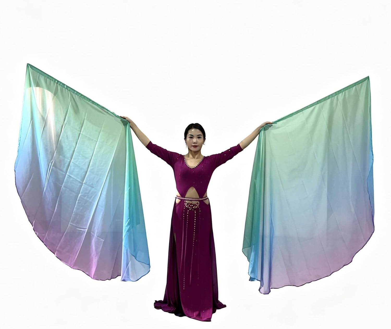 2pcs Worship Flags for Dance Church Praise - Semicircle Angel Wing With Telescopic Rods Banner (Green-Purple)