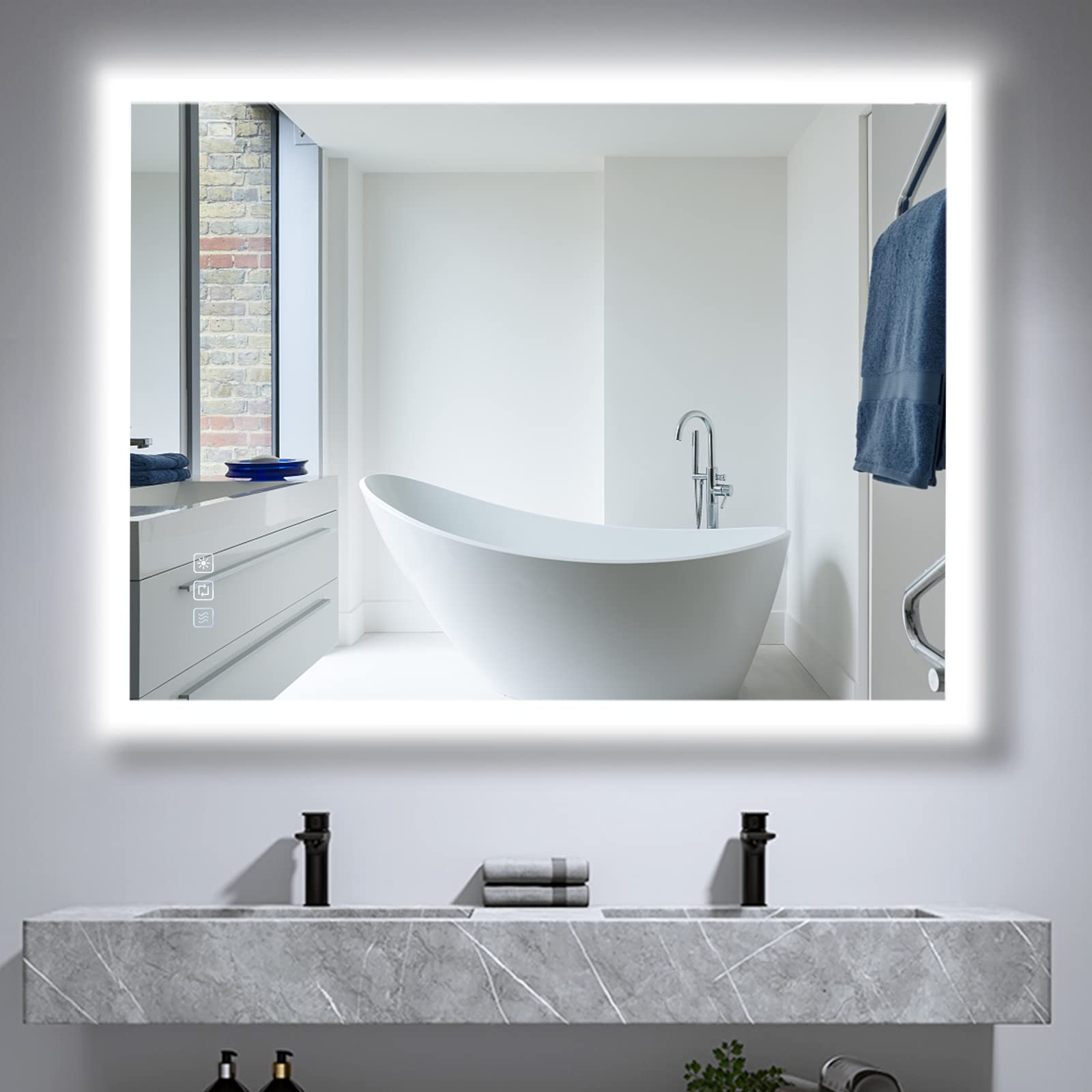 furduzz 800x600 mm Backlit Illuminated Bathroom Mirrors, Wall Mounted Multifunction Bathroom Vanity Mirror with LED Lights, Adjustable Light, Anti Fog, Memory Dimming Function, Vertical/Horizontal