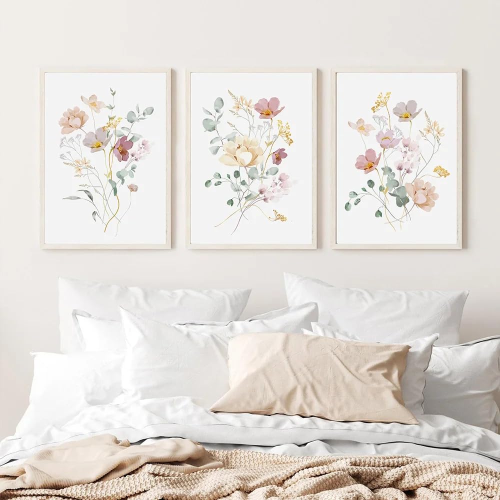 WBYZAC Botanical Posters-Abstract Watercolor Wildflower Flower Poster Colorful Floral Prints Plant Wall Art Canvas Painting Wall Pictures for Living Room Kitchen Decor-60 * 80cm*3PCS (No Frame)