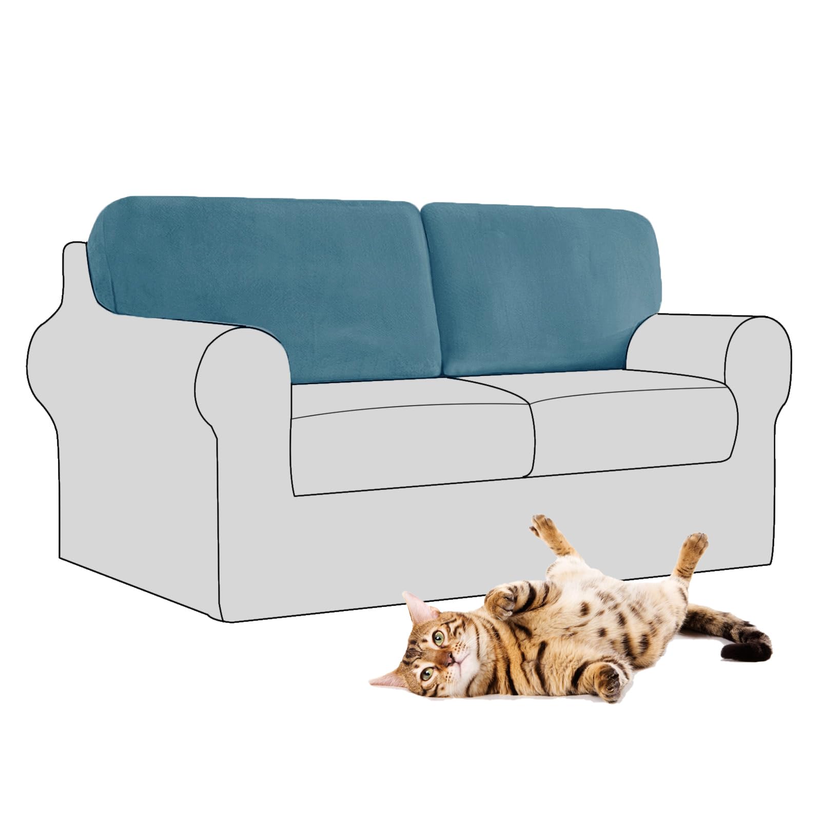SYLC Stretch Velvet Sofa Backrest Cover, Back Cushion Covers Non-Slip Sofa Cushion Slipcovers for Couch Chesterfield Caravan RV Dinette (Turquoise Blue,2 pcs Rectangle L)
