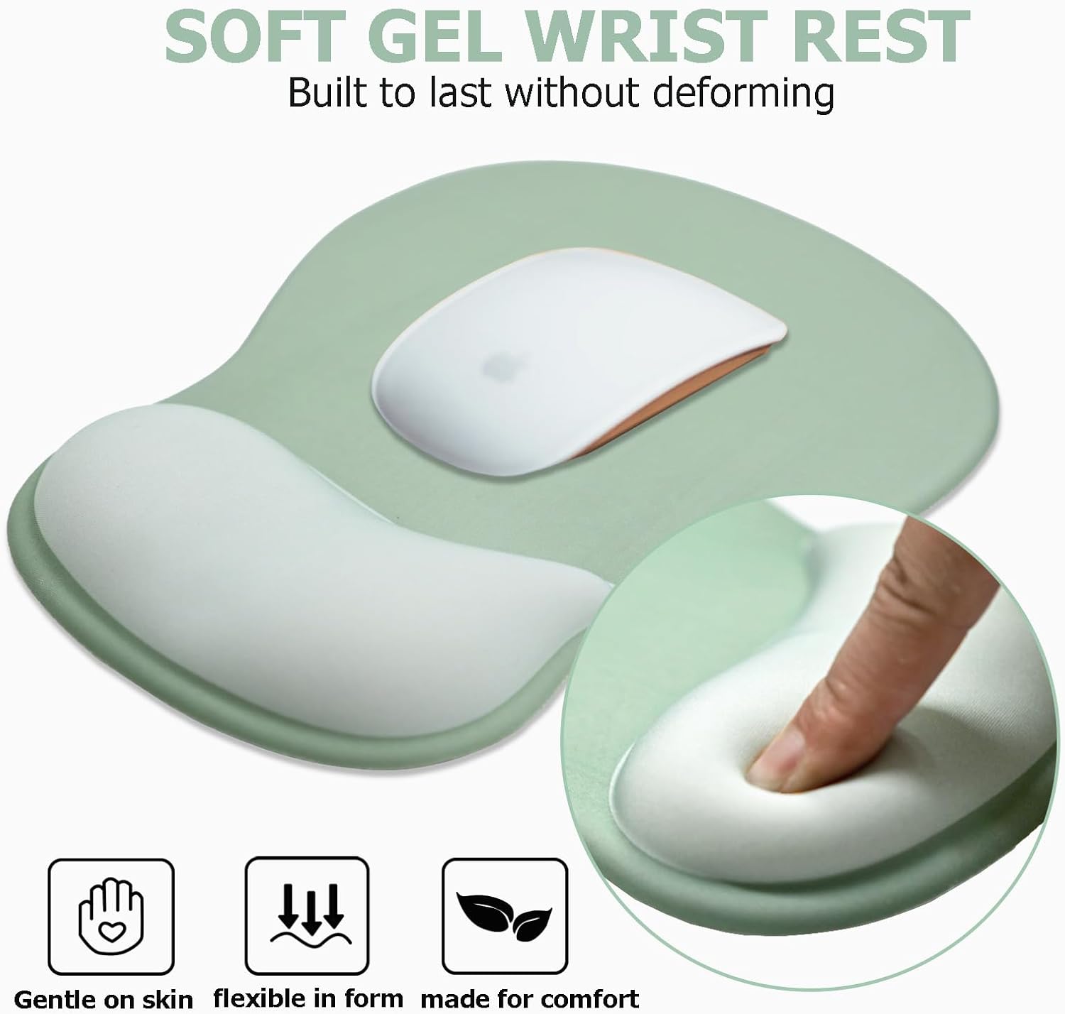 Gel Mouse Pad with Wrist Rest, Ergonomic Office Keyboard Wrist Rest and Mousepad with Wrist Support, Computer Mouse Pad with Non-Slip PU Base and Desk Accessories Mat for Home & Gaming, Green