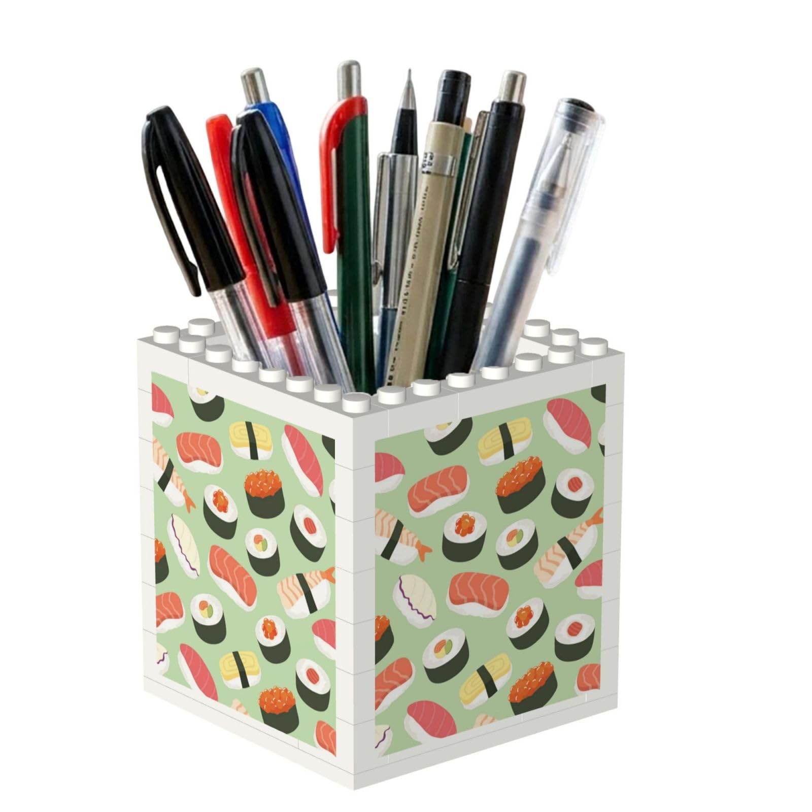 Poadnly Sushi On Green Printed, Pen Pot Pencil Holder for Office Home School, Compact Desk Organiser for Office Stationery