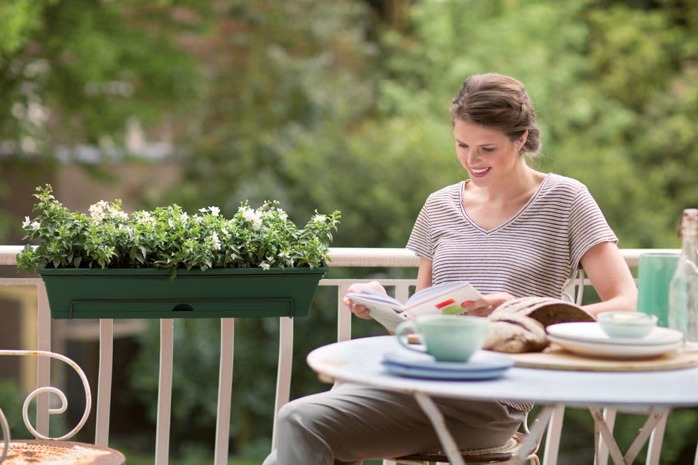Elho Green Basics Trough Allin1 70 - Jardinera por Balcón Exterior - Ø 68.5 x H 16.5 cm - Leaf Green