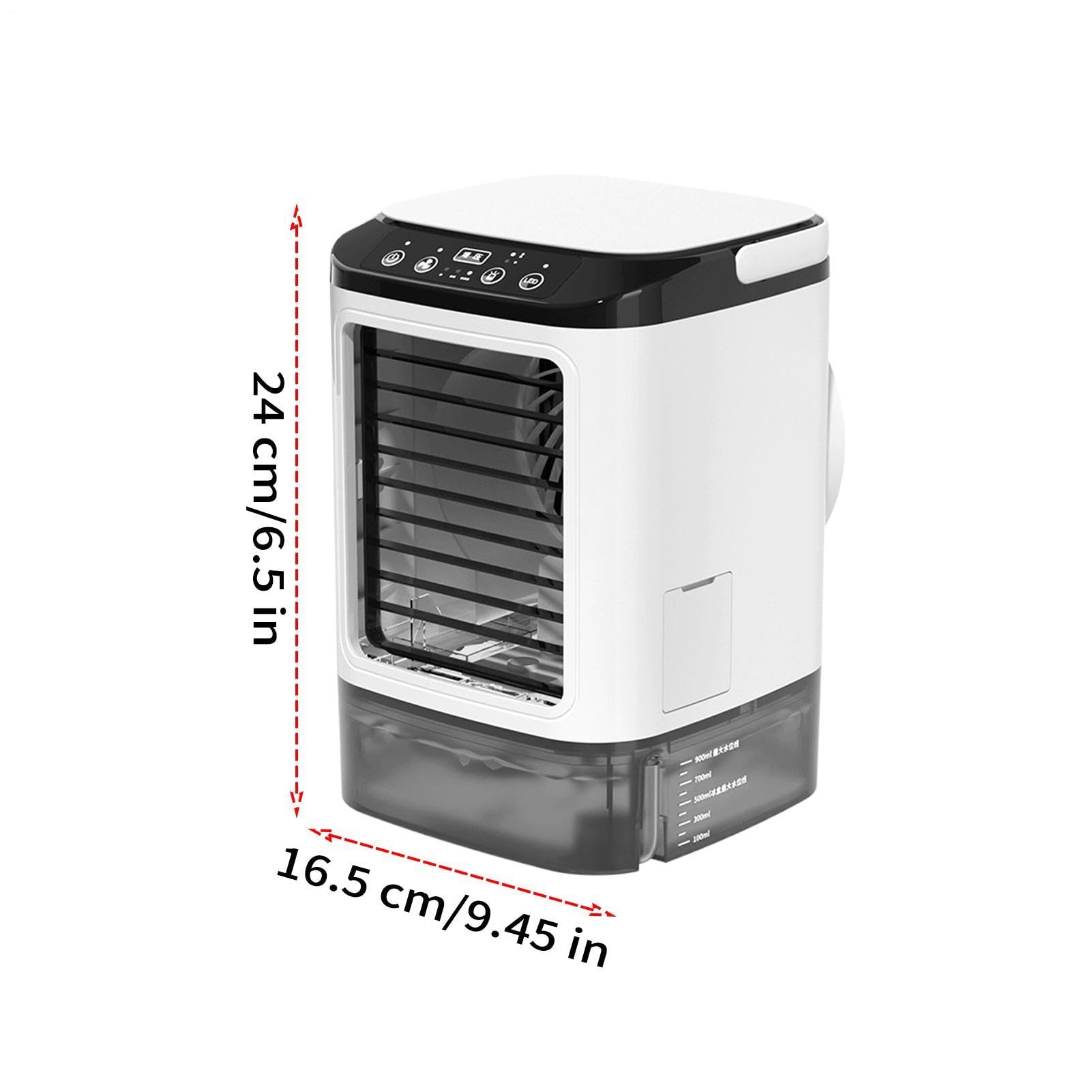 Climatizzatore portatile, 3 velocità, silenzioso, dispositivo di luce a LED con funzione spray, condizionatore per auto, per scrivania, ufficio, casa, auto, outdoor, viaggi, camper