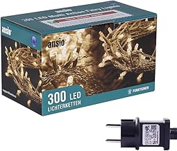 ANSIO® Christmas Lights Outdoor 30 m 300 LED Warm White Lights Christmas Tree Indoor Garland Lights Perfect for Decorating the Wedding Party, Garden, Window, Halloween | Green Wire
