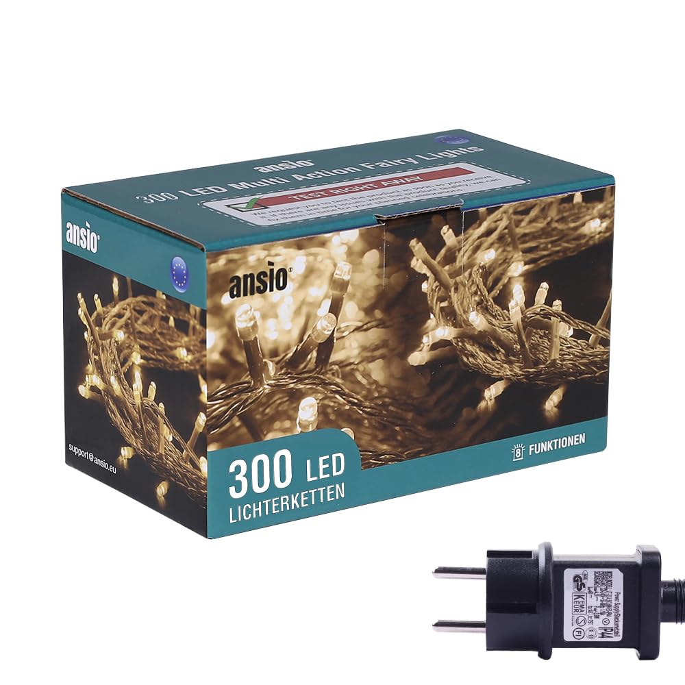 ANSIO® Guirlande Lumineuse 30m 300 LED Blanc Chaud Guirlandes Lumineuses Sapin de Noel d'Extérieur et Intérieur Idéales pour Fenêtre, d’un Jardin | électrique Guirlande | Câble Vert