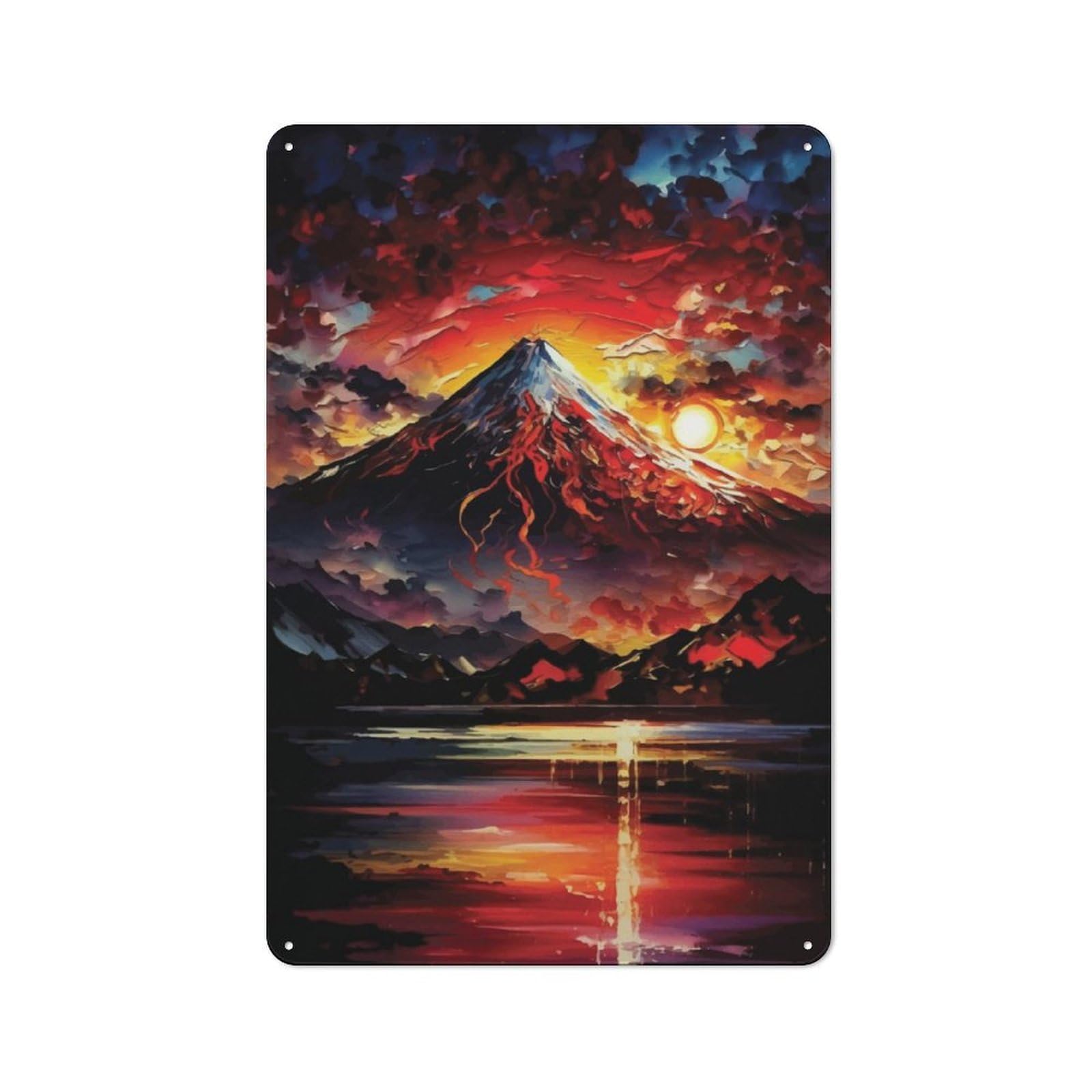 Junmoney Sunset Over Mount Fuji Metal Sign 30X20cm With For Pub Or Café, Retro Decor, For Vintage Wall Decor Fans, For Garage And Workshop Walls
