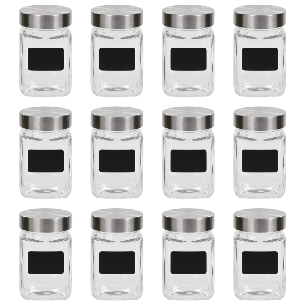 Vorratsgläser mit silbernem Deckel 300 ml, 12 Stück Marmeladengläser aus Glas mit Aufklebern, luftdicht verschließbar, stapelbar, zur Aufbewahrung von Keksen, Plätzchen